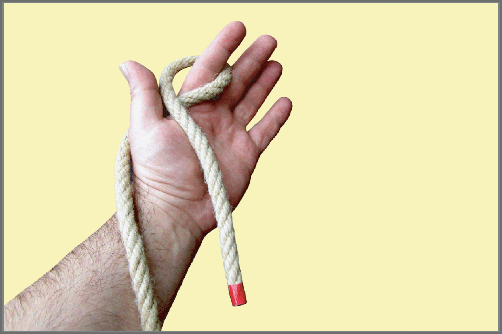 Seemannsknoten - Palstek / Anleitung Schritt 1: Legen Sie eine stärkere Leine zwischen Daumen und Zeigefinger. Schlagen Sie das lose Ende um den Zeigefinger. Schon haben Sie ein übergeworfenes Auge.