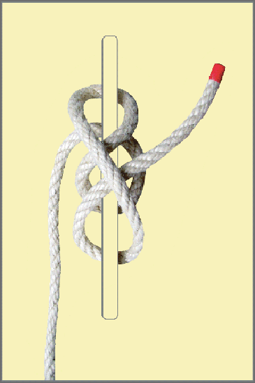 Seemannsknoten - Belegen einer Klampe mit Kopfschlag / Anleitung Schritt 4: Stecken Sie die Schlaufe über die Klampe und ziehen Sie das lose Ende fest. Fertig ist die mit einem Kopfschlag belegte Klampe.